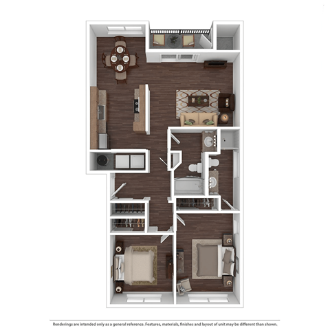 Floor plan for 2 beds, 2 baths, 1008 sqft